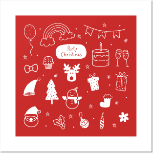 Christmas pattern on red Posters and Art